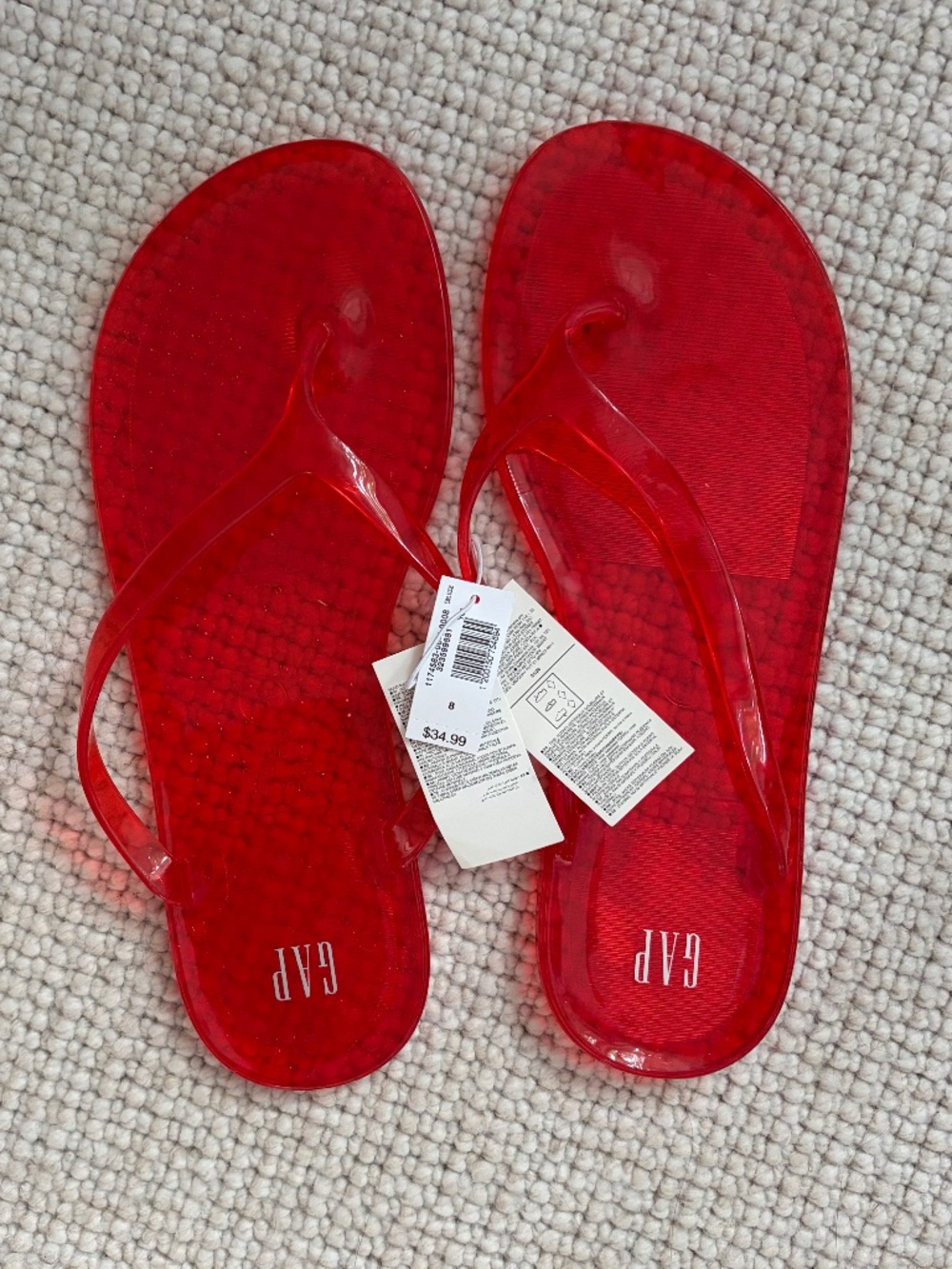 Gap Women’s Red Jelly Flip Flops (8) NWT